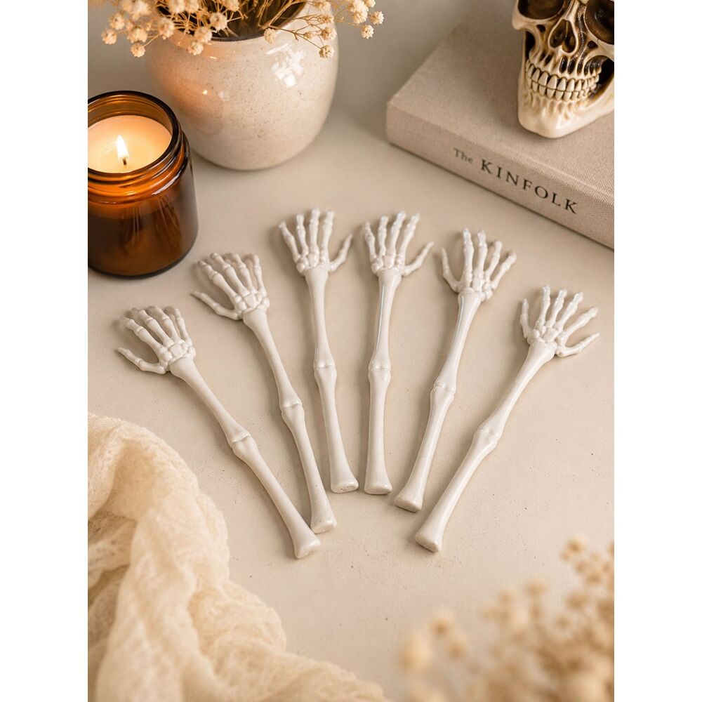 Halloween Skeleton Hand Serving Spoon Set of 6 White Plastic Party  Utensils